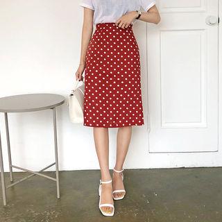 Polka-dot Linen Blend Midi Skirt