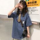 Elbow-sleeve Tagged Plaid Shirt