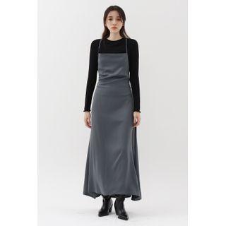 Strappy Long Flare Dress Charcoal Gray - One Size