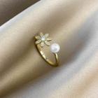 Flower Faux Pearl Open Ring J576 - 1 Pc - Gold - One Size