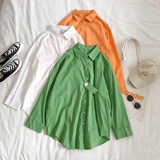Asymmetric Button-down Long-sleeve Plain Shirt