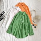 Asymmetric Button-down Long-sleeve Plain Shirt