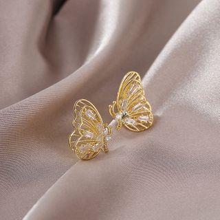 Rhinestone Alloy Butterfly Earring 1 Pair - 925 Silver - Gold - One Size