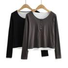Long Sleeve Mock Two Piece Loose-fit Top