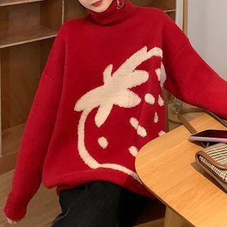 Turtleneck Strawberry Print Sweater
