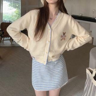 Bear Cardigan / Houndstooth Pencil Skirt