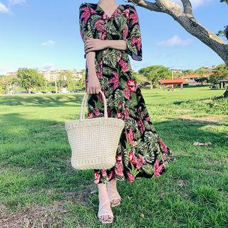 Wrap-front Foliage Maxi Dress
