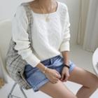 Square-neck Cable-knit Top