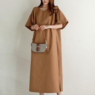 Bell-sleeve Drop-shoulder Long Dress