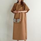 Bell-sleeve Drop-shoulder Long Dress