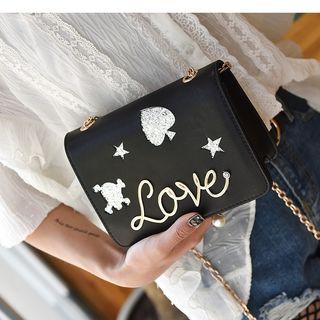 Glittered Faux-leather Chain-strap Shoulder Bag