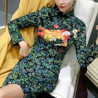 Traditional Chinese Long-sleeve Floral Print Dress