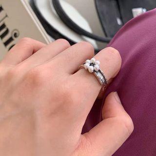 Faux Pearl Floral Ring Silver - One Size