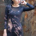 Mesh Insert Long Sleeve Sports T-shirt