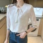 Elbow-sleeve Bow-accent Chiffon Blouse