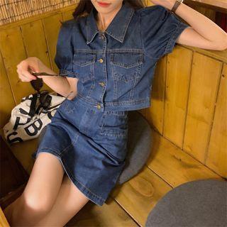 Short-sleeve Denim Top / A-line Mini Skirt