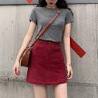 Plain T-shirt / A-line Mini Skirt
