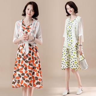 Set : Plain Shawl + Print Dress