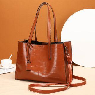 Plain Faux Leather Tote Bag / Pouch / Wallet / Set