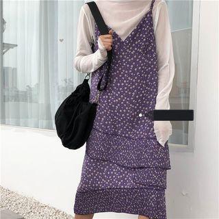 Spaghetti Strap Floral Midi Dress Purple - One Size