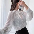 Scarf-neck Dotted Sheer Blouse