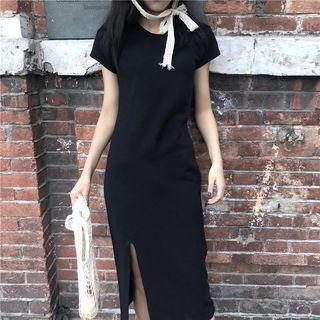 Short-sleeve Slit Midi Bodycon Dress