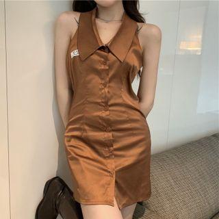 Sleeveless Halter Open Back Mini Sheath Dress