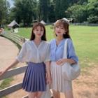 V-neck Elbow-sleeve Blouse / A-line Skirt