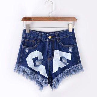 Letter Fray Denim Shorts