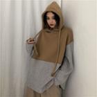 Knit Color Block Drawstring Hoodie