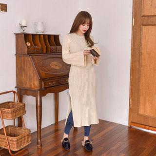 Slit-side Ribbed Long Knit Dress