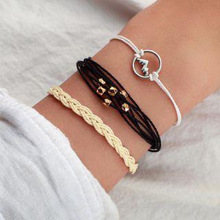 Set Of 3: Bracelet 8955 - Set Of 3 - Black & Beige & White - One Size