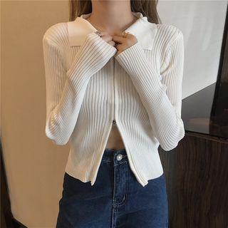 Collared Zip-up Knit Top