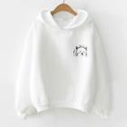 Long-sleeve Cat Print Hoodie White - One Size