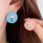 Floral Ear Stud 1 Pair - S925 Silver - Blue & Pink - One Size