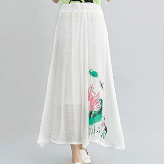 Linen Print Maxi Skirt