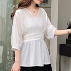 Set: 3/4-sleeve V-neck Blouse + Tube Top