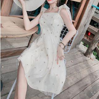 Star Embroidered Spaghetti Strap A-line Dress