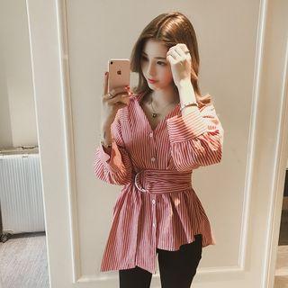 Asymmetric Hem Striped Blouse