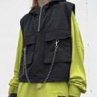 Hooded Cargo Vest With Chain Black - One Size