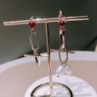 Heart Drop Ear Stud 1 Pair - Red Heart - Gold - One Size