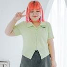 Plus Size Short-sleeve Collar Lettering T-shirt