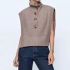 Sleeveless Henley Turtleneck Knit Top Monochrome - One Size