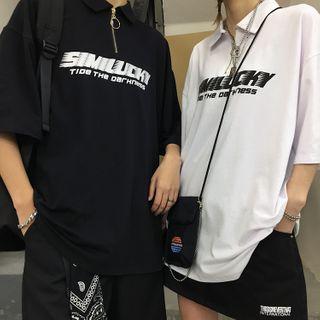 Elbow-sleeve Half-zip Polo Shirt