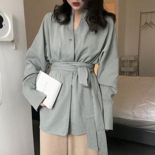 Tie Waist Blouse Green - One Size