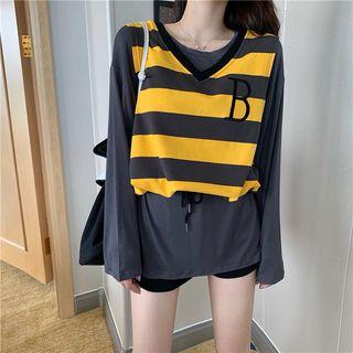 Lettering Striped Vest / Long-sleeve Plain T-shirt