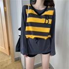 Lettering Striped Vest / Long-sleeve Plain T-shirt