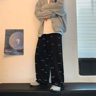 Lettering Drawstring-cuff Wide-leg Sweatpants