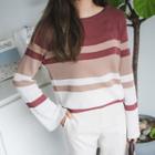 Three-tone Round-neck Long-sleeve Knit Top