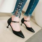 Kitten Heel Beaded Ankle Strap Shoes